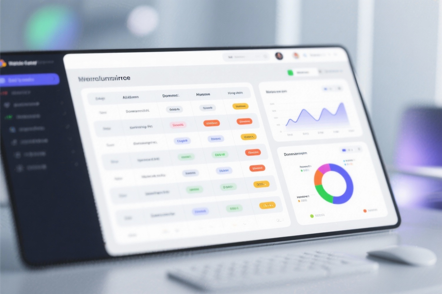 Interface web moderne montrant une liste comparative d'extensions de domaines avec leurs caractéristiques spécifiques